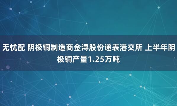 无忧配 阴极铜制造商金浔股份递表港交所 上半年阴极铜产量1.25万吨